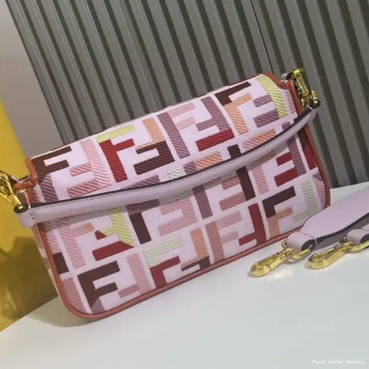 Affordable HOT Canvas In FF Bag Fendi Baguette Multi Medium Pink Motif 0605